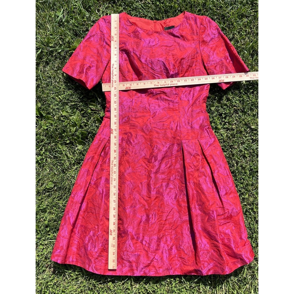 Bigio Collection Dress Womens 4 Red Fuchsia Metallic Jacquard Fit & Flare Short - Picture 16 of 16